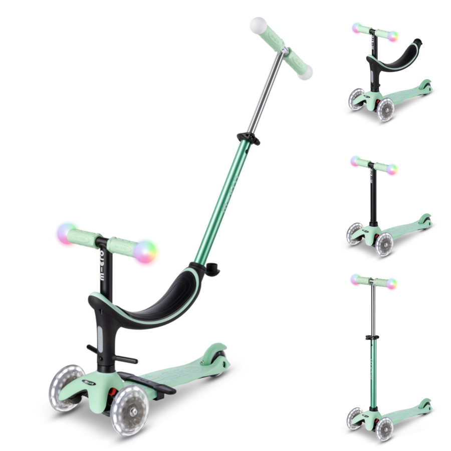 Micro Mini2Grow step Deluxe Magic LED - 3-wiel kinderstep - 4in1 - Mint