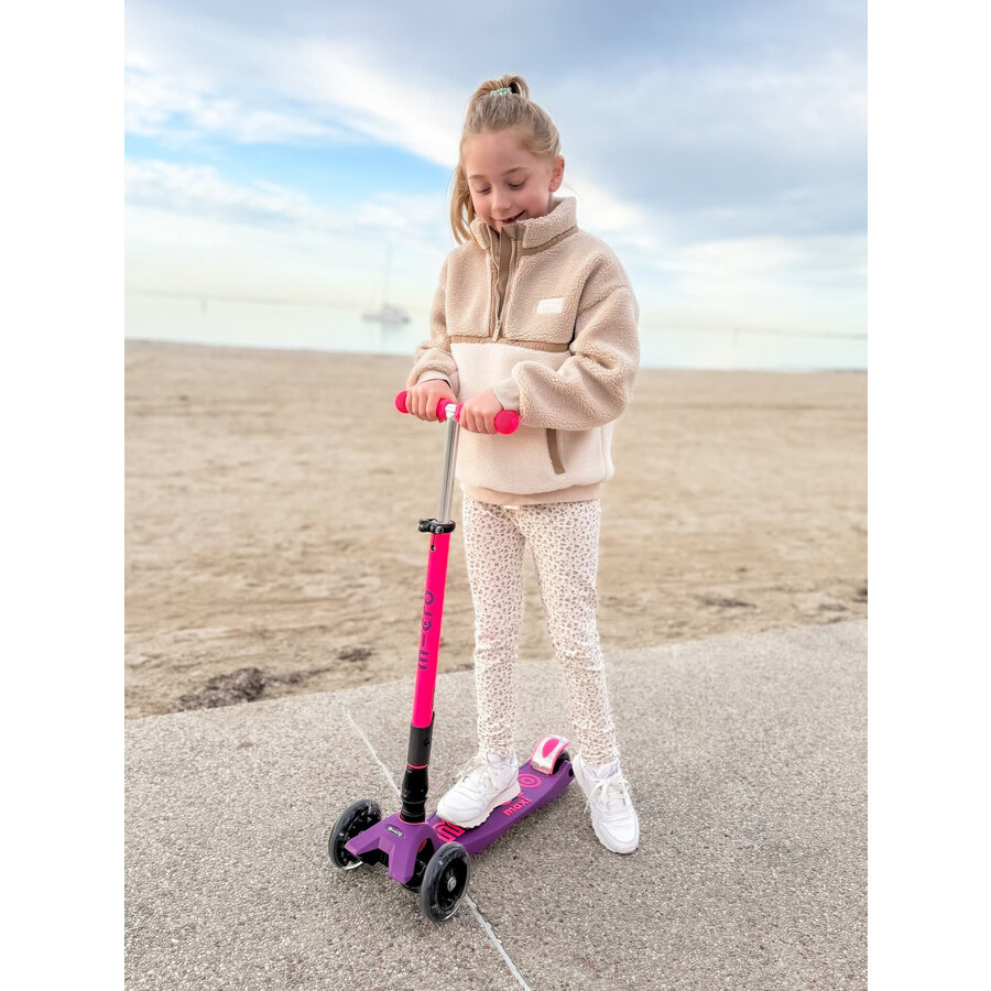 Maxi Micro scooter Deluxe foldable LED - 3-wheel children's scooter - Purple Pink Neon