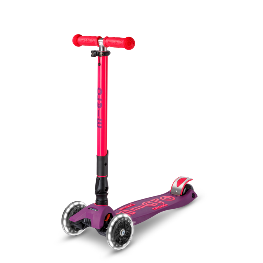 Maxi Micro scooter Deluxe foldable LED - 3-wheel children's scooter - Purple Pink Neon