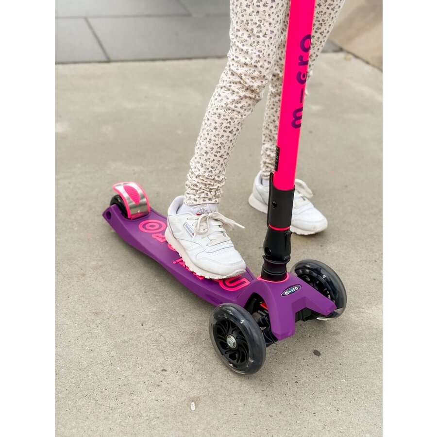 Maxi Micro scooter Deluxe foldable LED - 3-wheel children's scooter - Purple Pink Neon