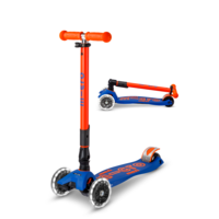 Trottinette Maxi Micro Deluxe pliable LED - trottinette enfant 3 roues - Bleu Orange Néon