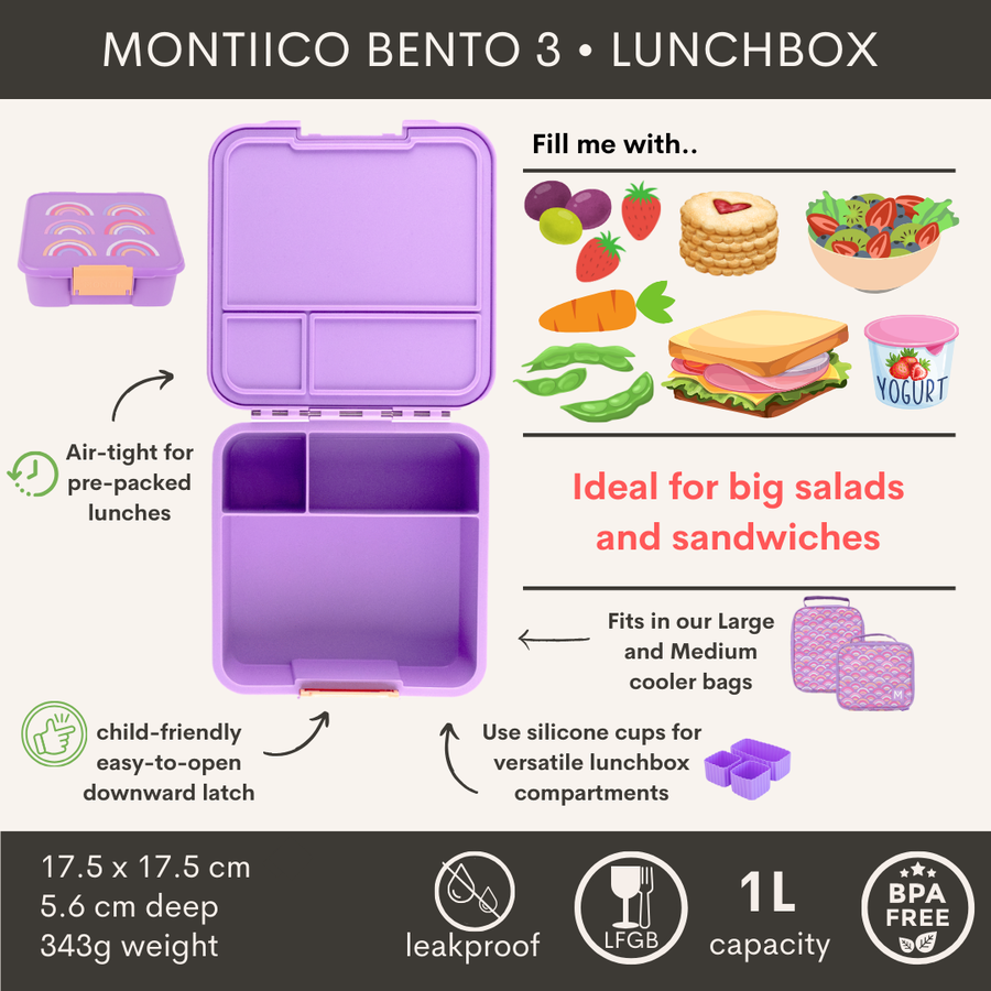 MontiiCo Bento 3 lunchbox - Leakproof lunchbox - 3 compartments