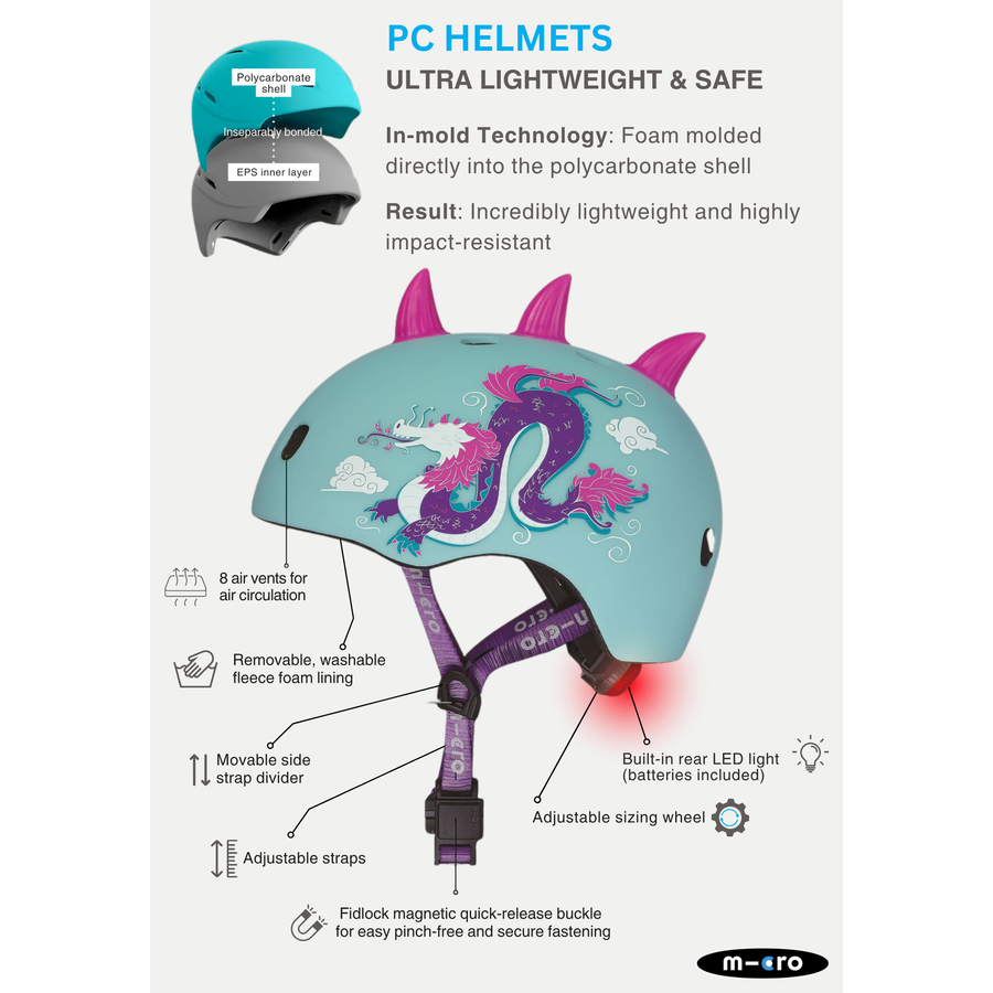 Micro PC helm Deluxe - kinderhelm - wasbare fleece voering - goede luchtcirculatie - Rood