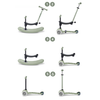 Mini Micro 6in1 scooter Rock & Go LED - Olive green- multifunctional: rocker - ride-on - scooter - Green