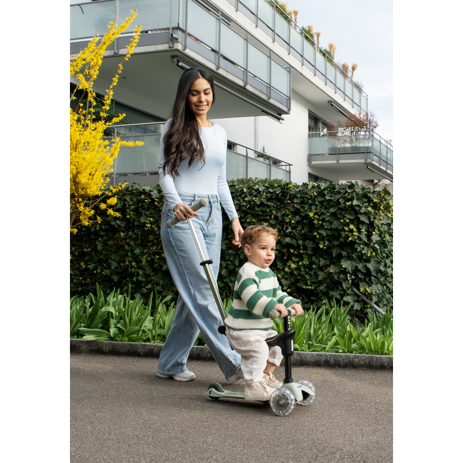 Mini Micro 6in1 scooter Rock & Go LED - Olive green- multifunctional: rocker - ride-on - scooter - Green