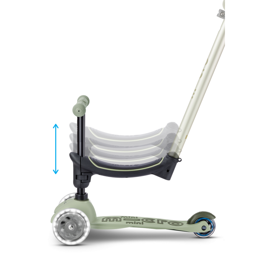 Mini Micro 6in1 scooter Rock & Go LED - Olive green- multifunctional: rocker - ride-on - scooter - Green