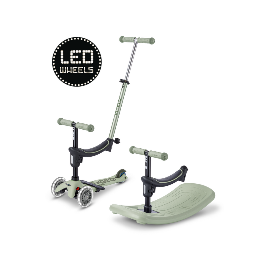 Mini Micro 6in1 scooter Rock & Go LED - multifunctional: rocker - ride-on - scooter - Olive green