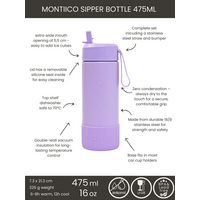 MontiiCo Bouteille Isotherme Sipper – 475 ml – Acier Inoxydable – avec sangle de transport, paille en inox et bumper – Gamme Fusion