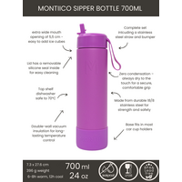MontiiCo Bouteille Isotherme Sipper – 700 ml – Acier Inoxydable – avec sangle de transport, paille en inox et bumper – Gamme Fusion