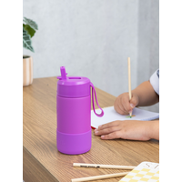 MontiiCo Bouteille Isotherme Sipper – 350 ml – Acier Inoxydable – avec sangle de transport, paille en inox et bumper – Gamme Fusion