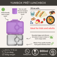Yumbox Prêt Acier inoxydable - 4-compartiments - Boîte à lunch bento étanche - matériaux durables et sûrs pour les aliments