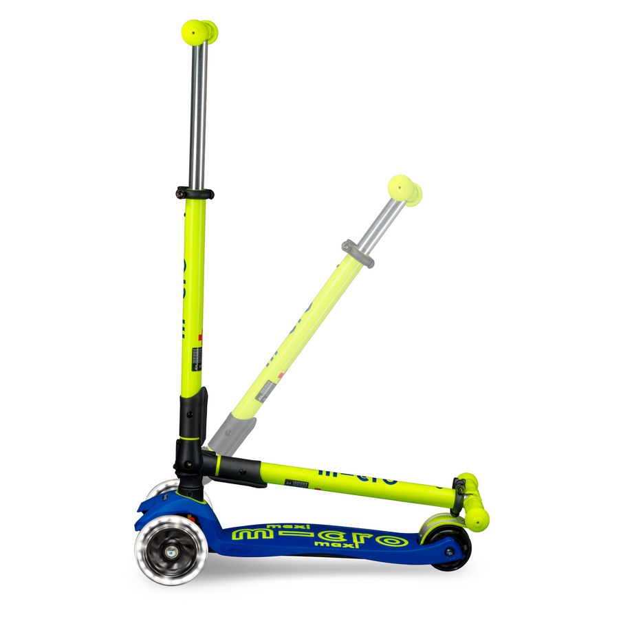 Trottinette Maxi Micro Deluxe pliable LED - trottinette enfant 3 roues - Bleu Jaune Néon