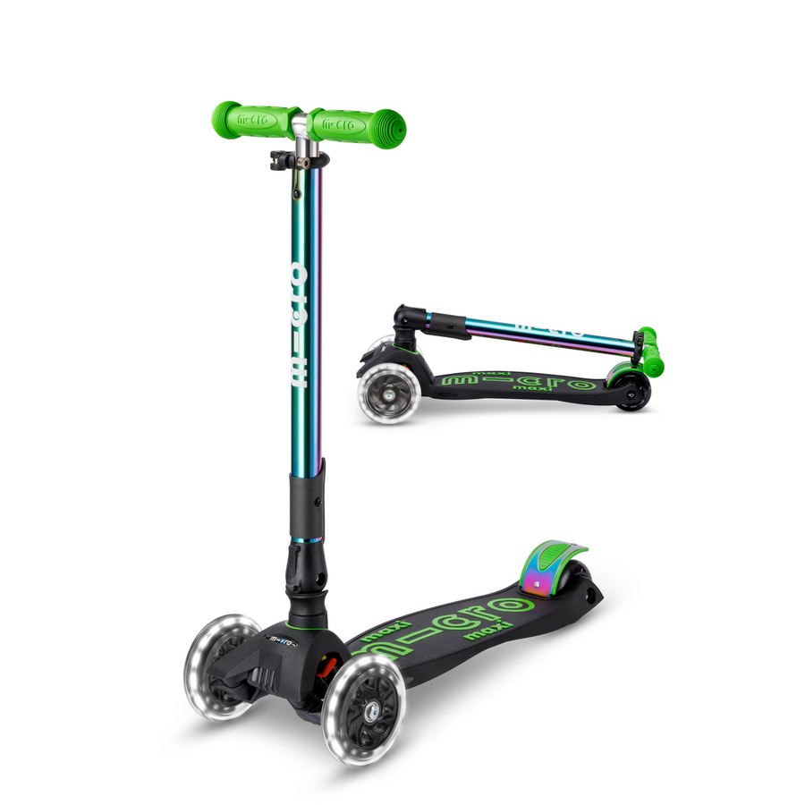 Trottinette Maxi Micro Deluxe pliable LED - trottinette enfant 3 roues - Vert Neochrome