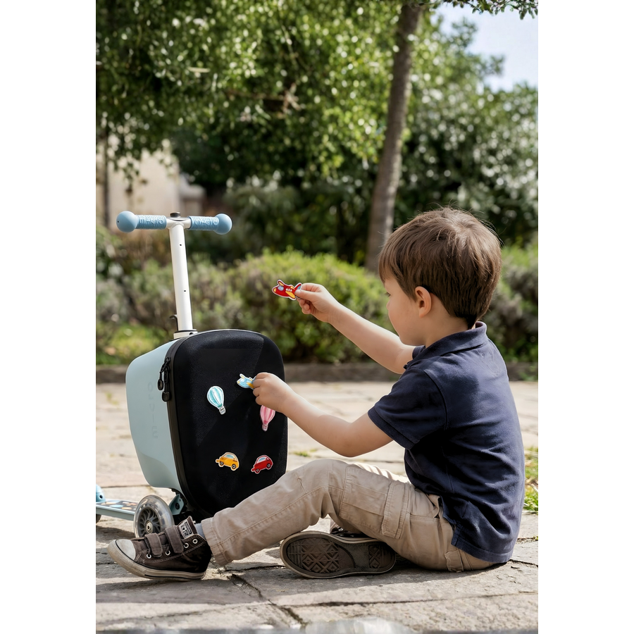 Micro Luggage Junior LED - Patch & Play - valise trottinette des enfants 3 roues - Édition limitée - Bleu glacé