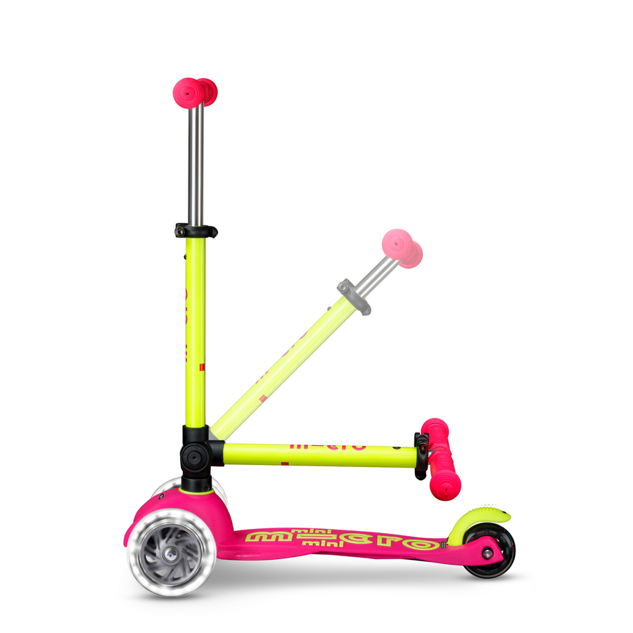 Trottinette Mini Micro Deluxe pliable LED - trottinette enfant 3 roues - Rose/Jaune