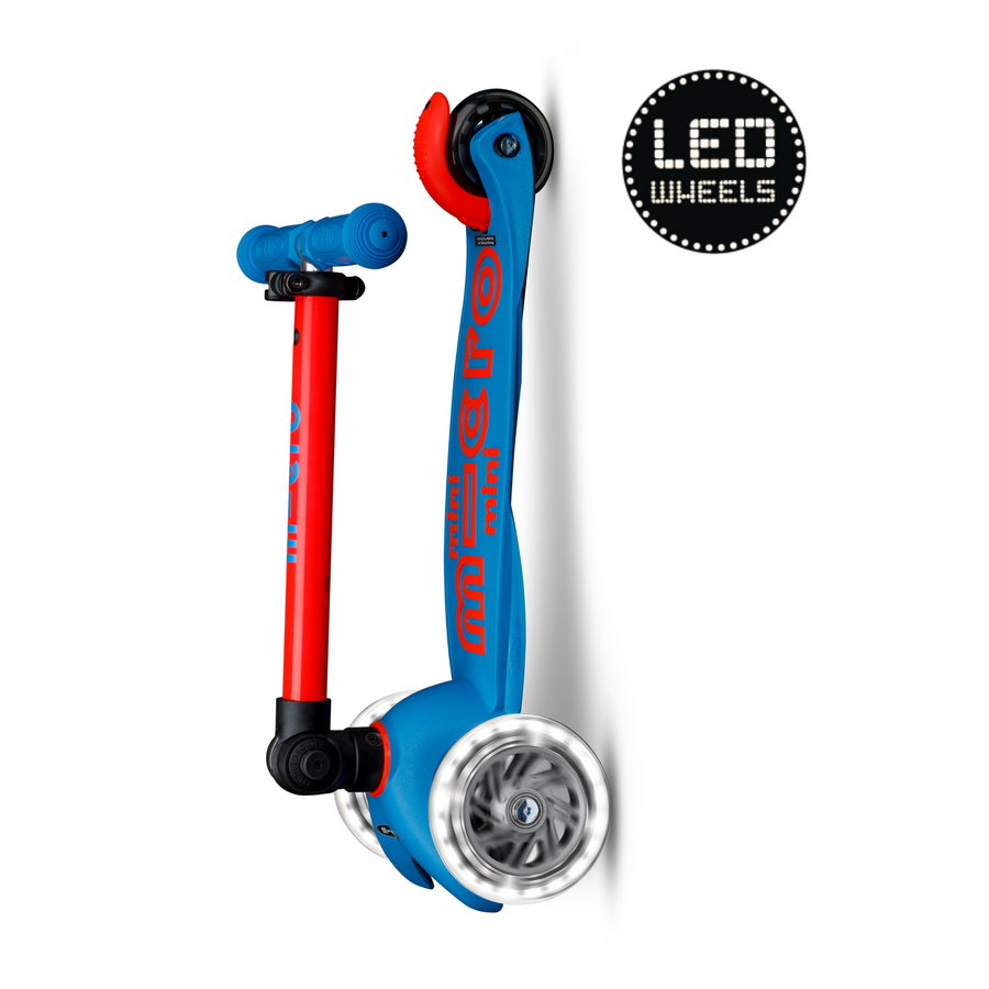 Mini Micro step Deluxe inklapbaar LED - 3-wiel kinderstep - Blauw/Rood