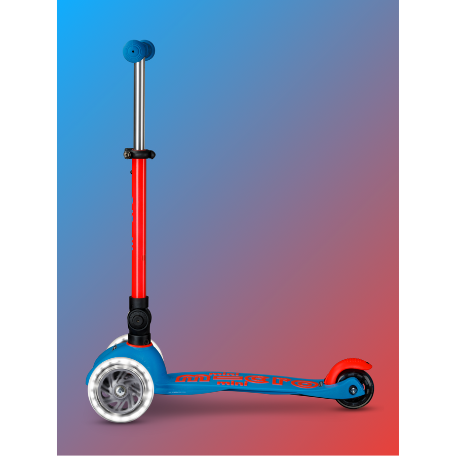 Trottinette Mini Micro Deluxe pliable LED - trottinette enfant 3 roues - Bleu/Rouge