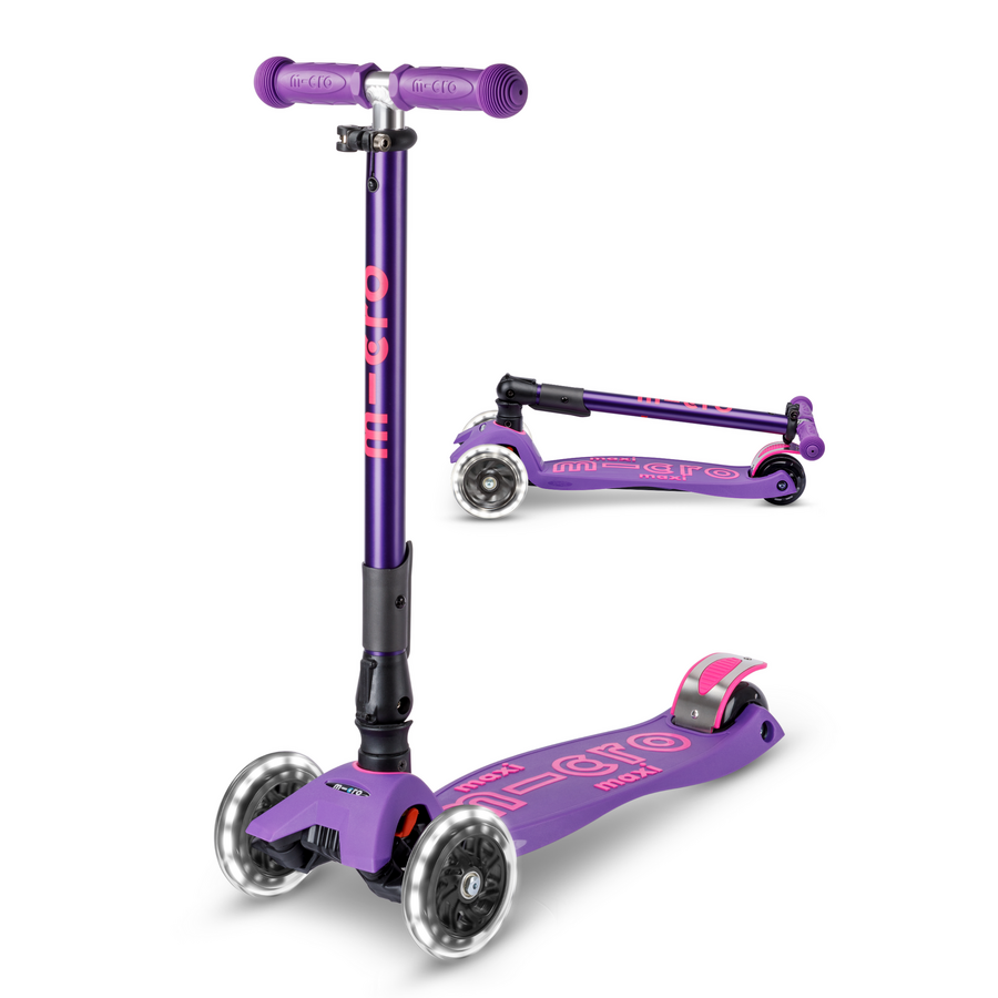 Maxi Micro step Deluxe inklapbaar LED - 3-wiel kinderstep - Paars