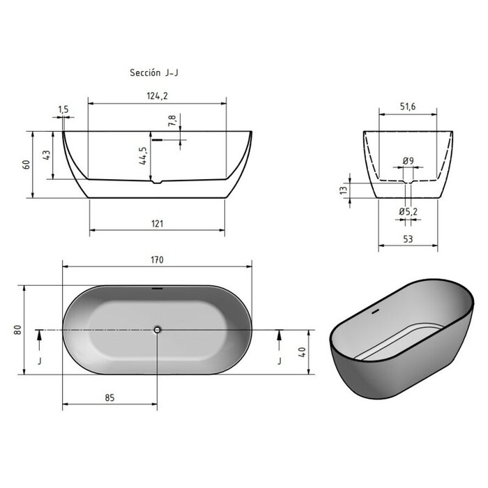 By Goof Vrijstaand bad Sem wit glans