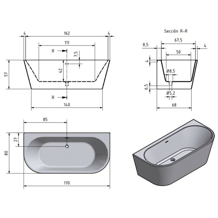 By Goof Half vrijstaand bad Juul wit mat