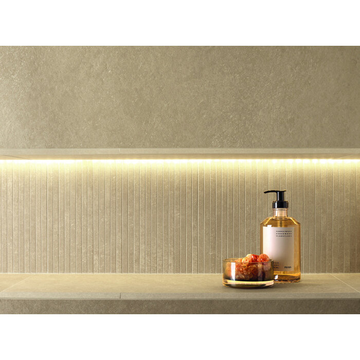 FAP Ceramiche Nobu Beige tratti mosaico 1x24 rond op net van 24x30,5