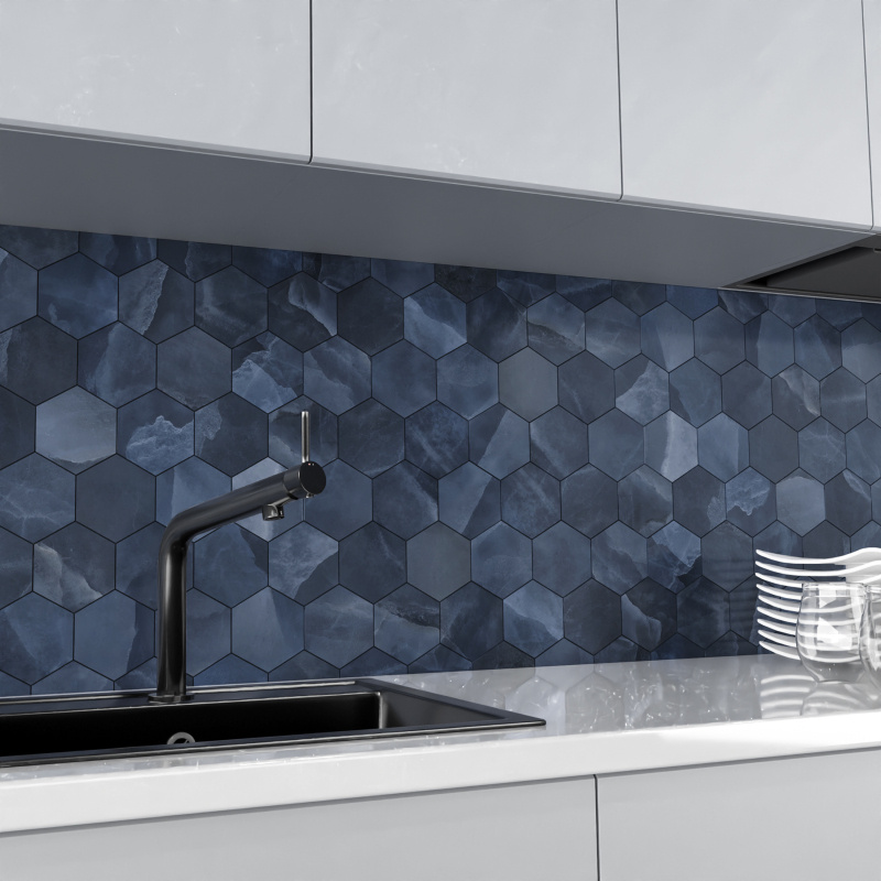 Energieker Onyx ek Blue mozaiek pulido hexagon op net van 26x30