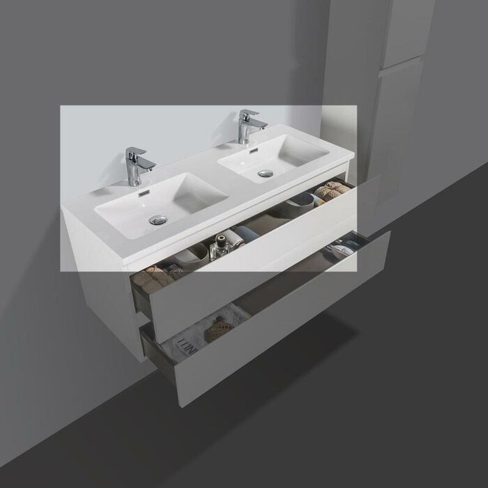 By Goof Mineraalmarmer wastafel Tieme wit 120 cm met kraangat