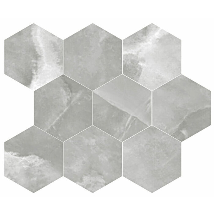 Energieker Onyx ek Grey mozaiek pulido hexagon op net van 26x30
