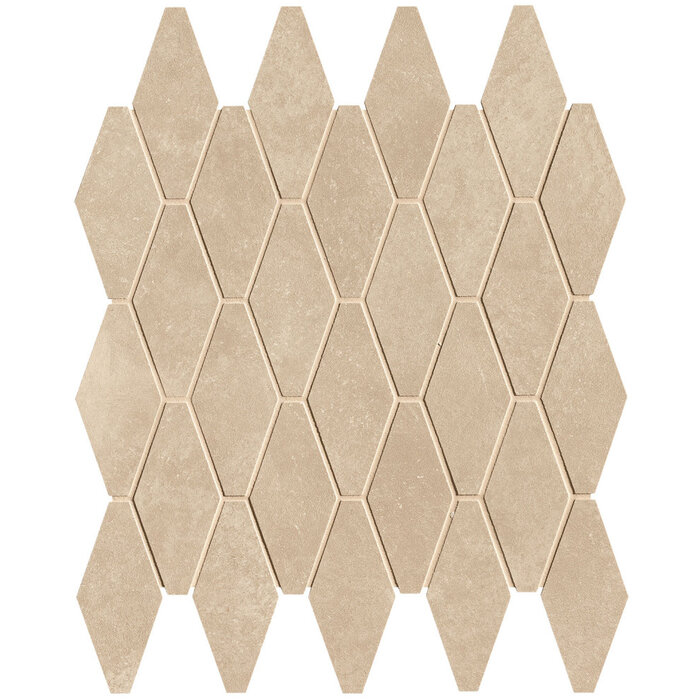 FAP Ceramiche Nobu Beige rombi mosaico 5x11,5 rond op net van 31x35,5