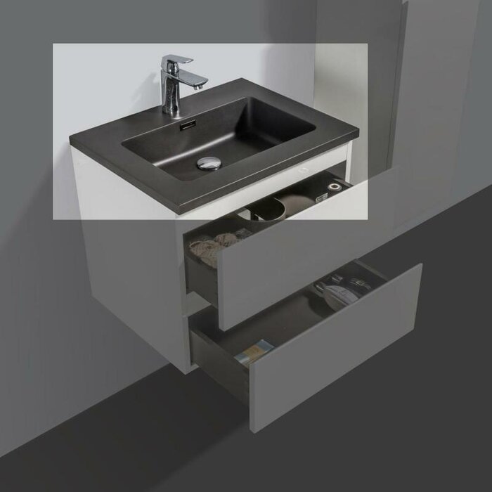 By Goof Kwartsteen wastafel Tieme zwart 60 cm met kraangat