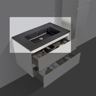 By Goof Kwartsteen wastafel Tieme 80cm zwart zonder kraangat