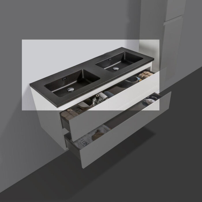 By Goof Kwartsteen wastafel Tieme 120cm zwart zonder kraangat