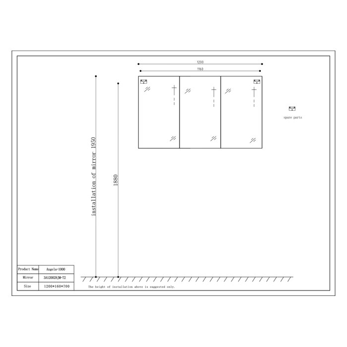By Goof Spiegelkast Tieme mat zwart 120x70x16cm
