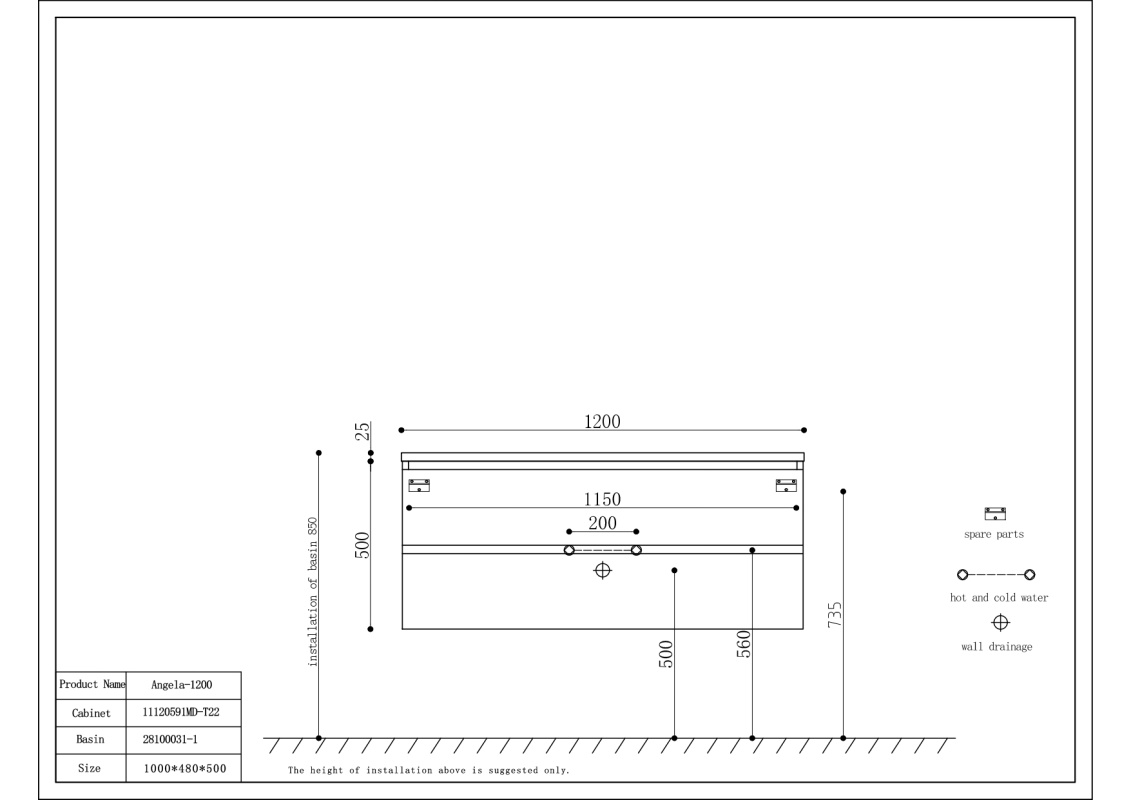 By Goof Onderkast badkamermeubel Tieme mat eiken 120x50x48cm