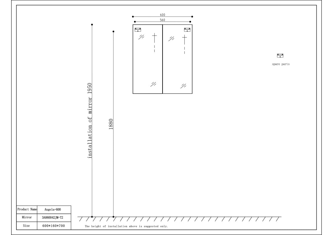 By Goof Spiegelkast Tieme mat zwart 60x70x16cm