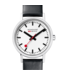 Mondaine Classic horloge - zilverkleurige kast - zwart leren band - 30 mm
