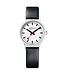 Mondaine Classic horloge - zilverkleurige kast - zwart leren band - 30 mm