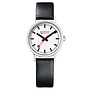 Mondaine Classic horloge - zilverkleurige kast - zwart leren band - 30 mm