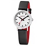 Mondaine Classic horloge - zilverkleurige kast - zwart leren band - 30 mm