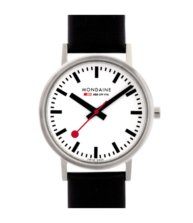 Mondaine Classic horloge - zilverkleurige kast - zwart leren band - 36 mm