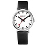 Mondaine Classic horloge - zilverkleurige kast - zwart leren band - 36 mm