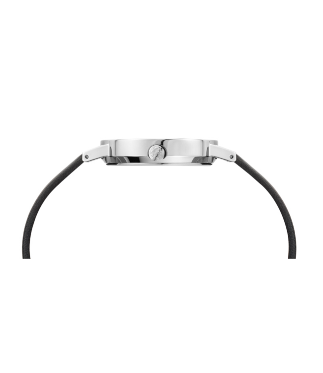 Mondaine Classic horloge - zilverkleurige kast - zwart leren band - 36 mm