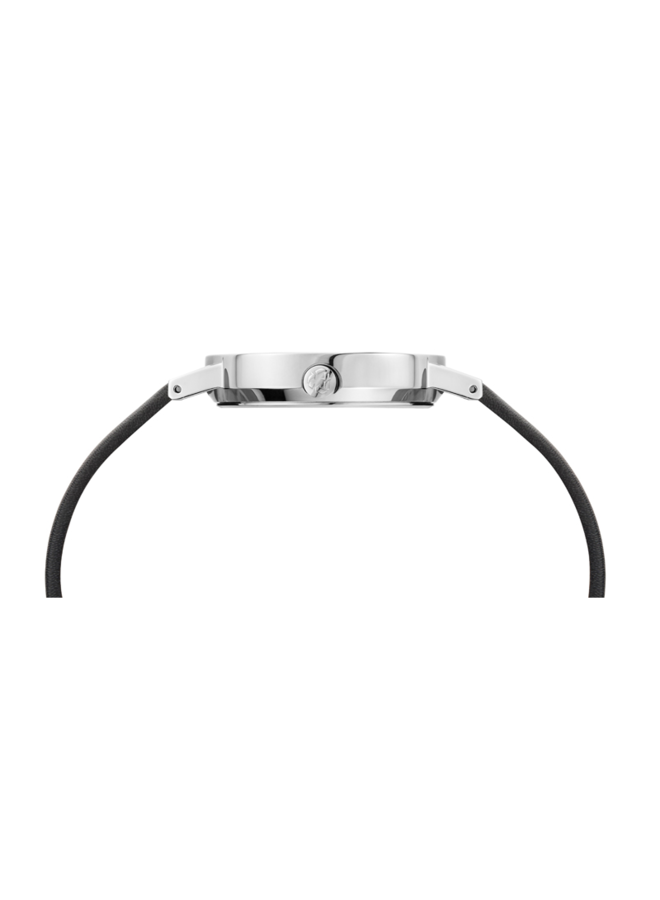 Mondaine Classic horloge - zilverkleurige kast - zwart leren band - 36 mm