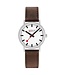 Mondaine Classic horloge - zilverkleurige kast - bruin leren band - 40 mm