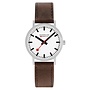Mondaine Classic horloge - zilverkleurige kast - bruin leren band - 40 mm