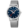 Mondaine Classic horloge - zilverkleurige kast - zilverkleurige mesh band - 40 mm