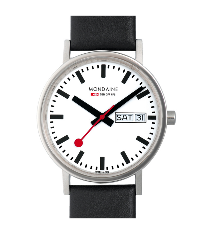 Mondaine Classic horloge - zilverkleurige kast - zwart leren band - 36 mm