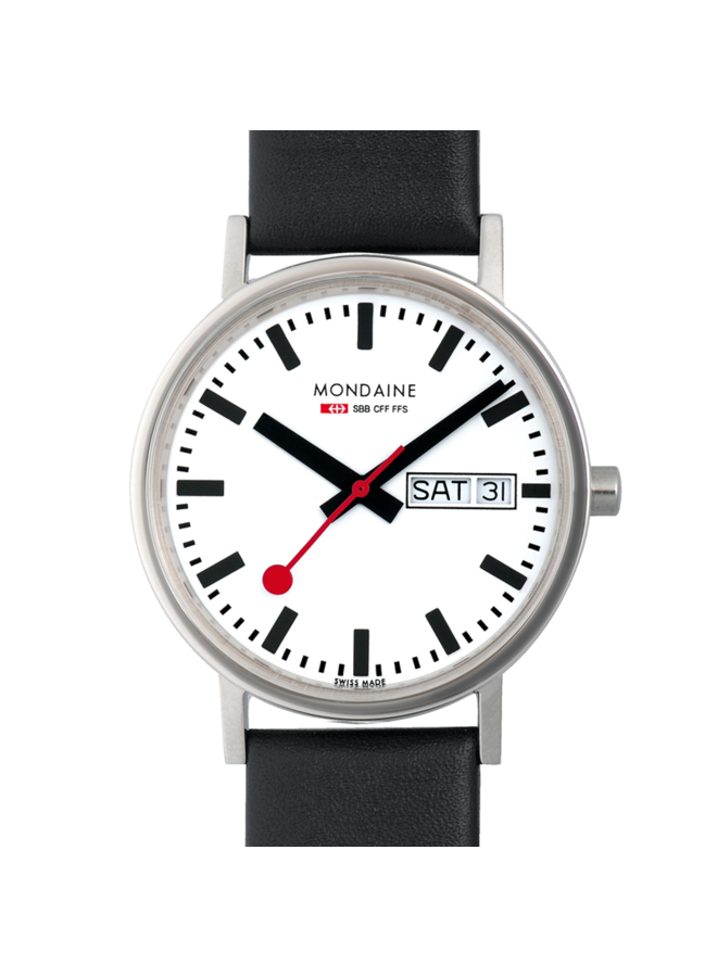 Mondaine Classic horloge - zilverkleurige kast - zwart leren band - 36 mm