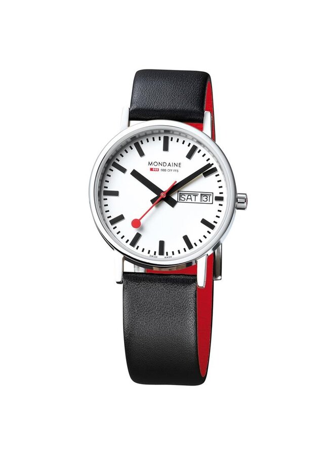 Mondaine Classic horloge - zilverkleurige kast - zwart leren band - 36 mm