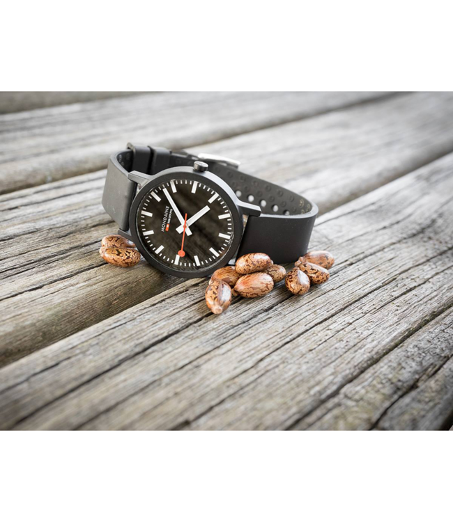 Mondaine Essence horloge - zwarte kast - zwart rubberen band - 41 mm